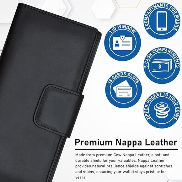 Classic Black Trifold Leather Wallet – Snap Closure with Multiple Card Slots - Picture 2 of 6